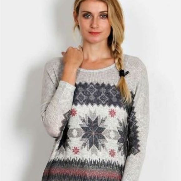 Sweaters - Snowflake Print glitter Top